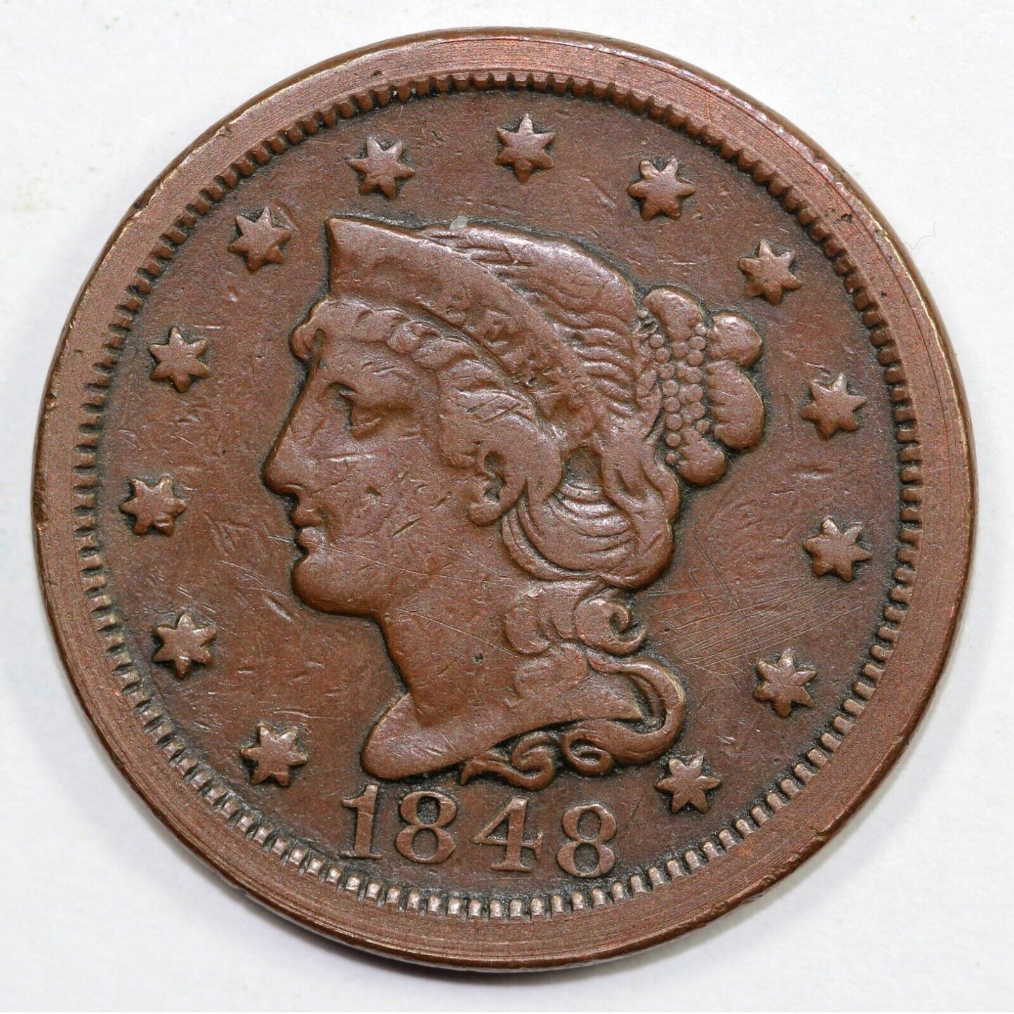 1848 1c N-30 Braided Hair Large Cent