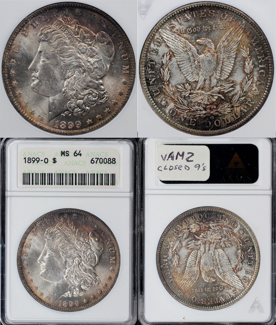 1899-O $1 Morgan Dollar ANACS MS 64 Vam - 2 Closed 9's