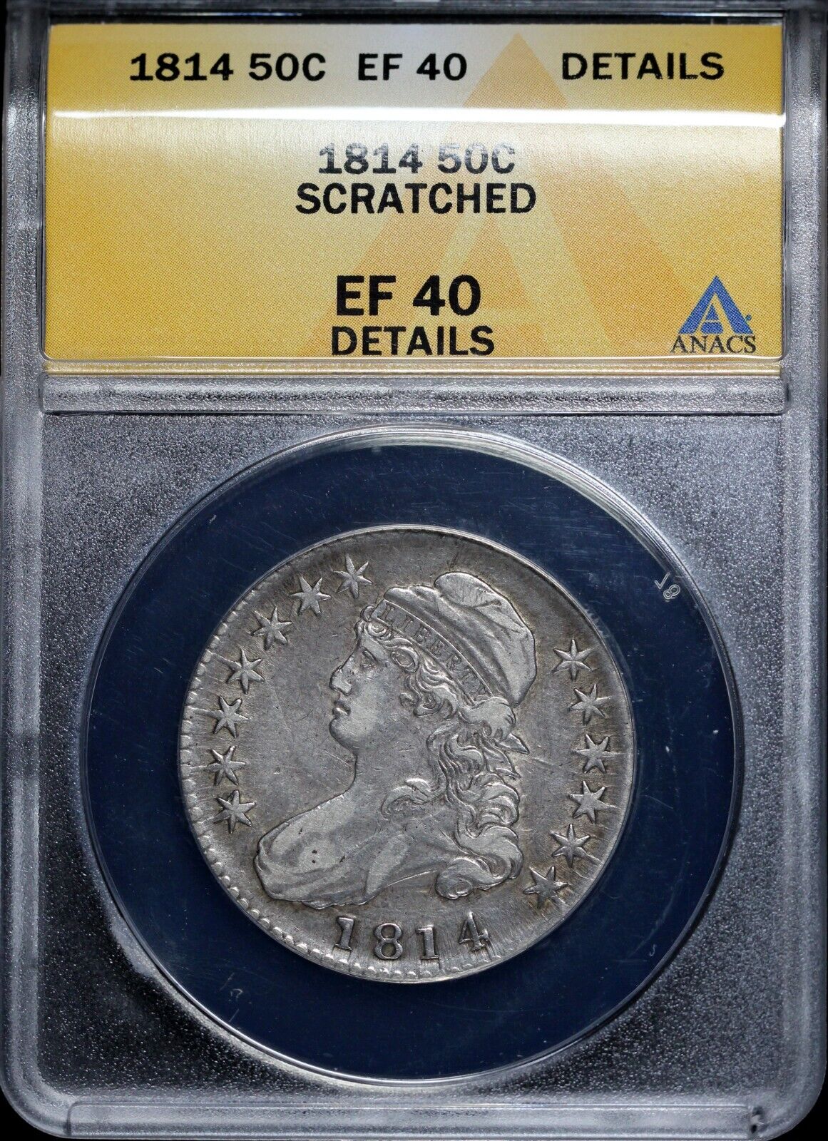 1814 50c Capped Bust Half Dollar ANACS EF 40 DETAILS SCRATCHED