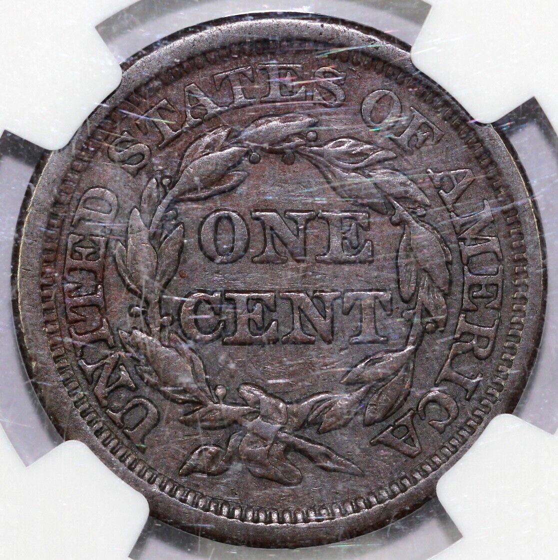 1847 1c N-23 Braided Hair Large Cent NGC XF Details Env Damage