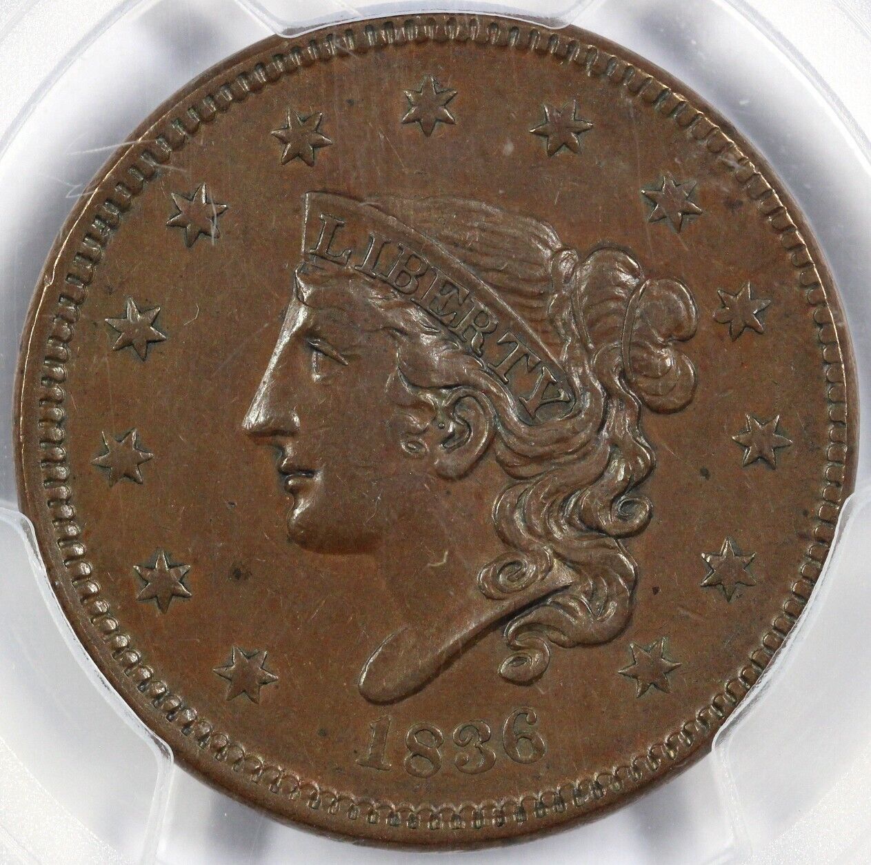 1836 1c N-7 Matron Head Large Cent PCGS AU 53