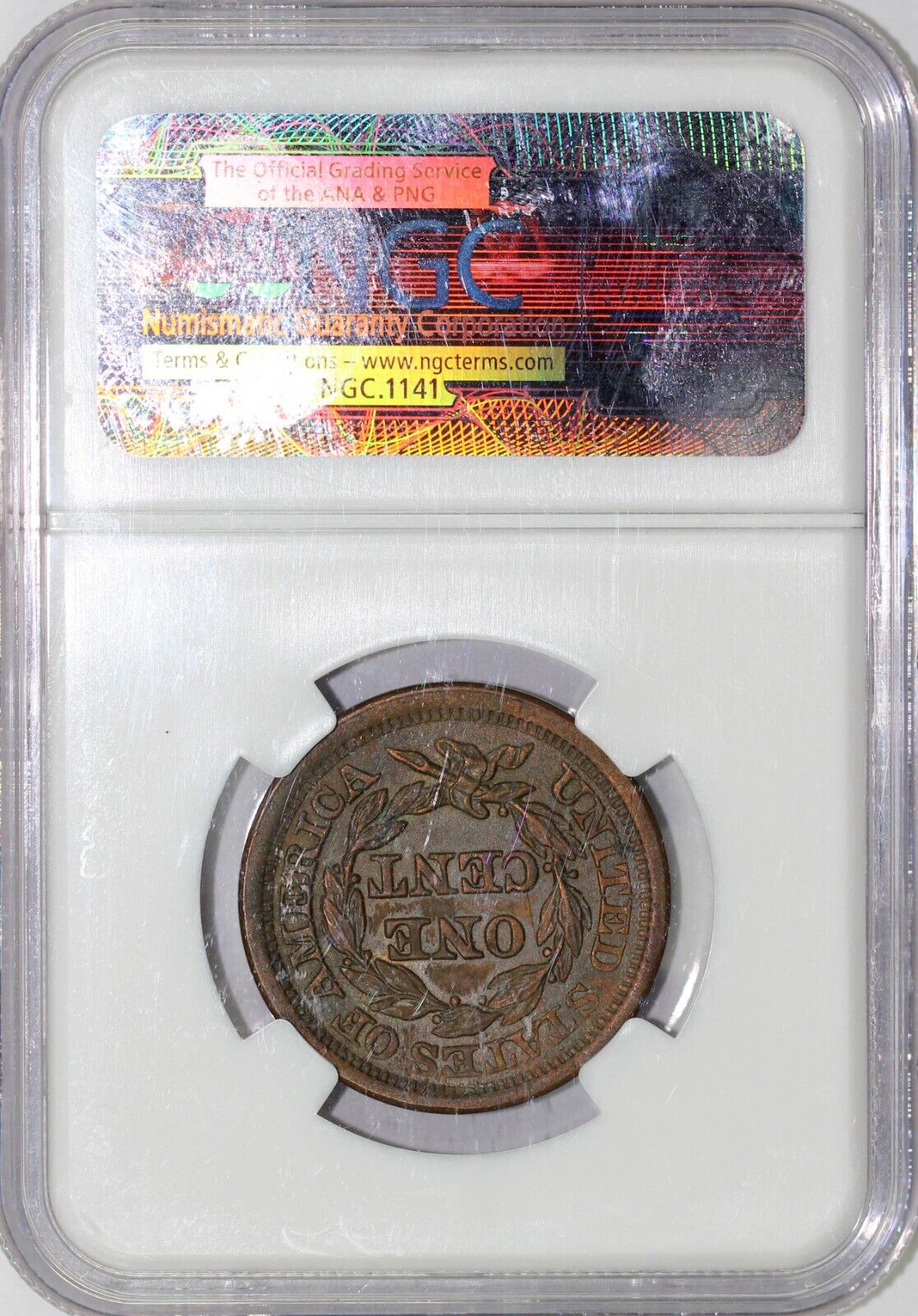 1853 1c N-12 Braided Hair Large Cent NGC MS 64 BN