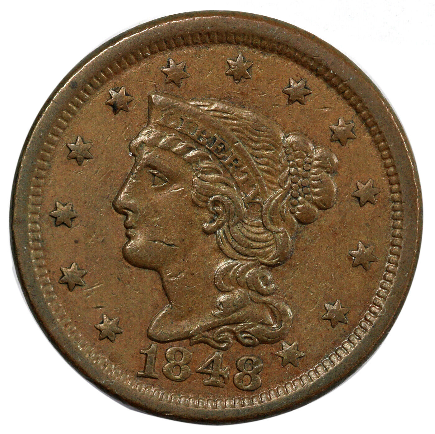 1848 1c Braided Hair Large Cent
