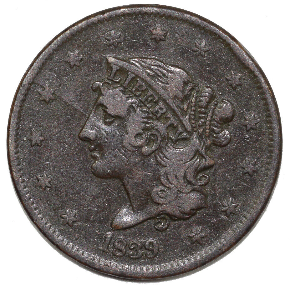 1839 1c N-12 Coronet or Matron Head Large Cent