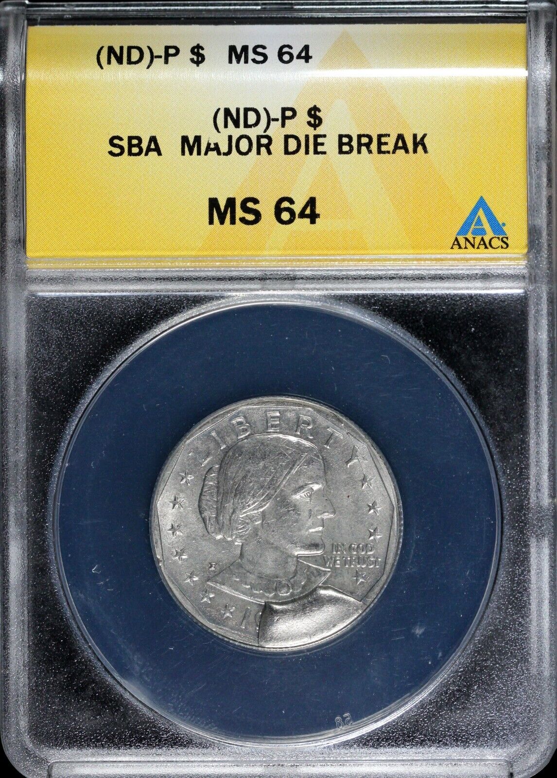 No Date Susan B. Anthony Dollar MAJOR DIE BREAK ANACS MS 64