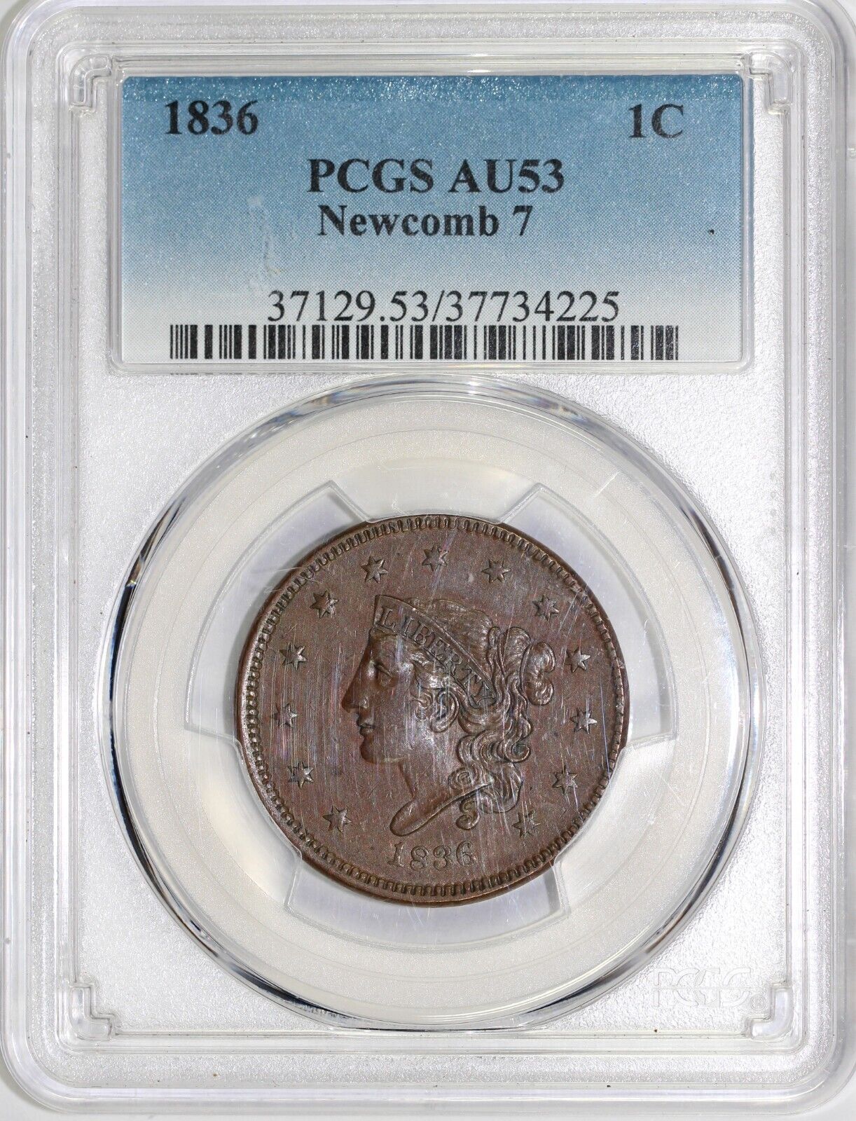 1836 1c N-7 Matron Head Large Cent PCGS AU 53