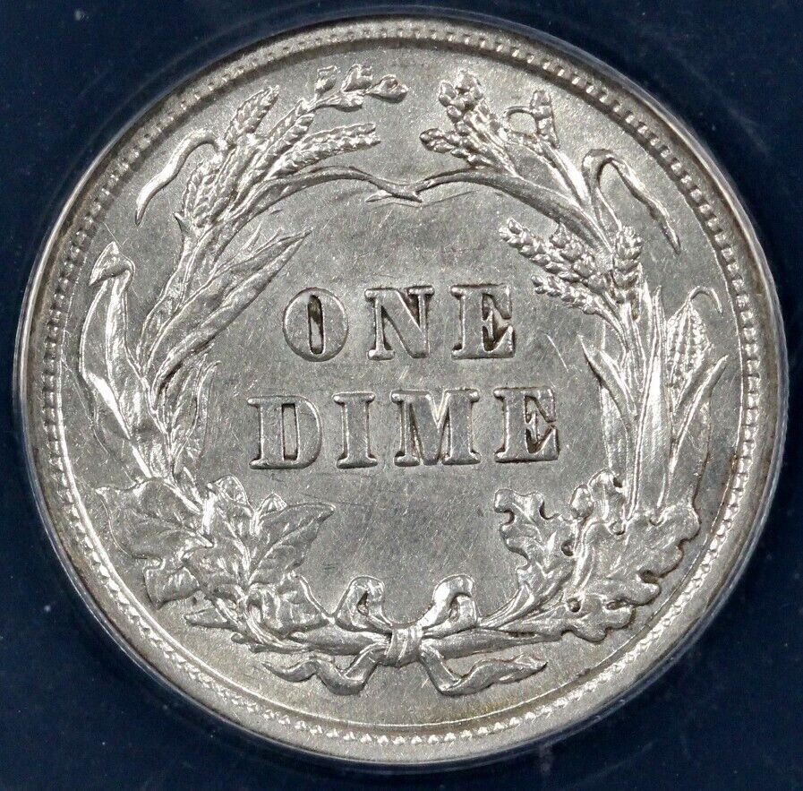 1902 10c Barber Dime ANACS AU 58 Details Cleaned