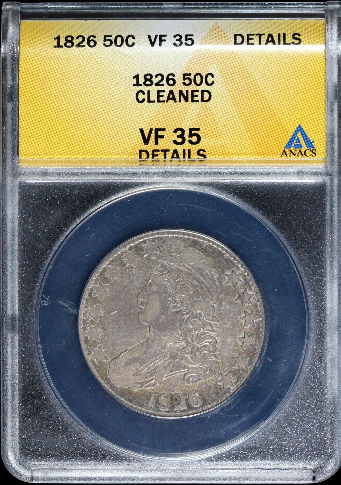 1826 50c Capped Bust Half Dollar ANACS VF 35 DETAILS CLEANED