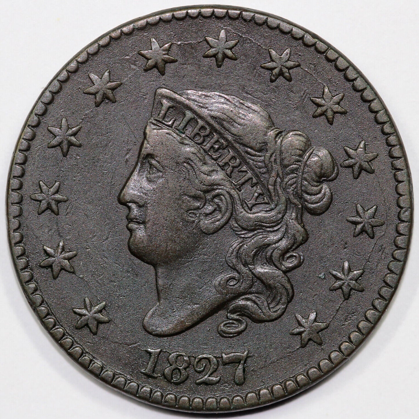 1827 1c N-9 Coronet or Matron Head Large Cent
