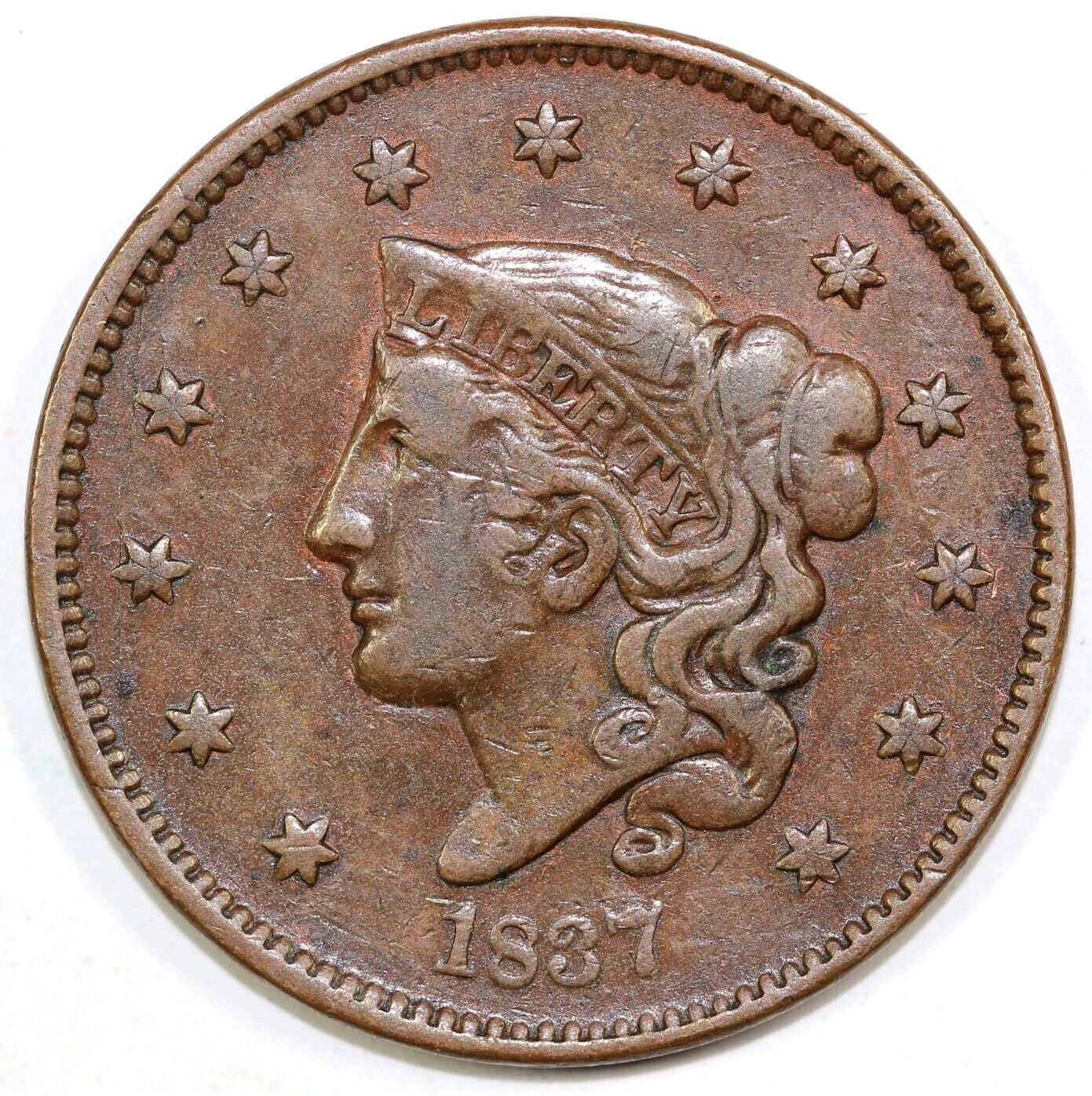 1837 1c N-15 Coronet or Matron Head Large Cent