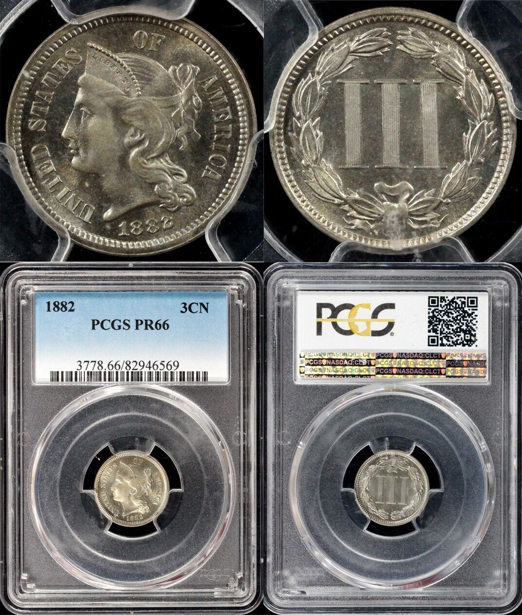 1882 3cn Proof Three Cent Nickel PCGS PR 66