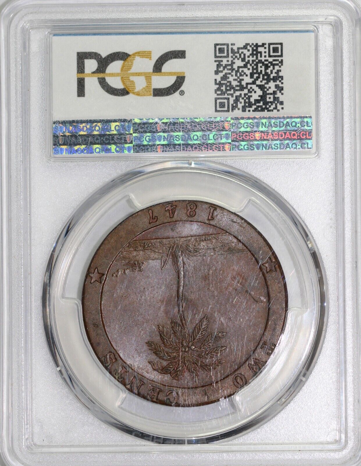 1847 2c Republic of Liberia Copper 2 Cent Piece PCGS MS 63 BN