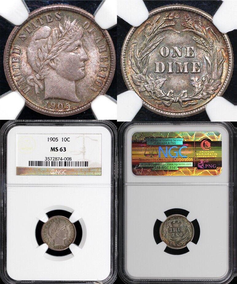 1905 10c Barber Dime NGC MS 63