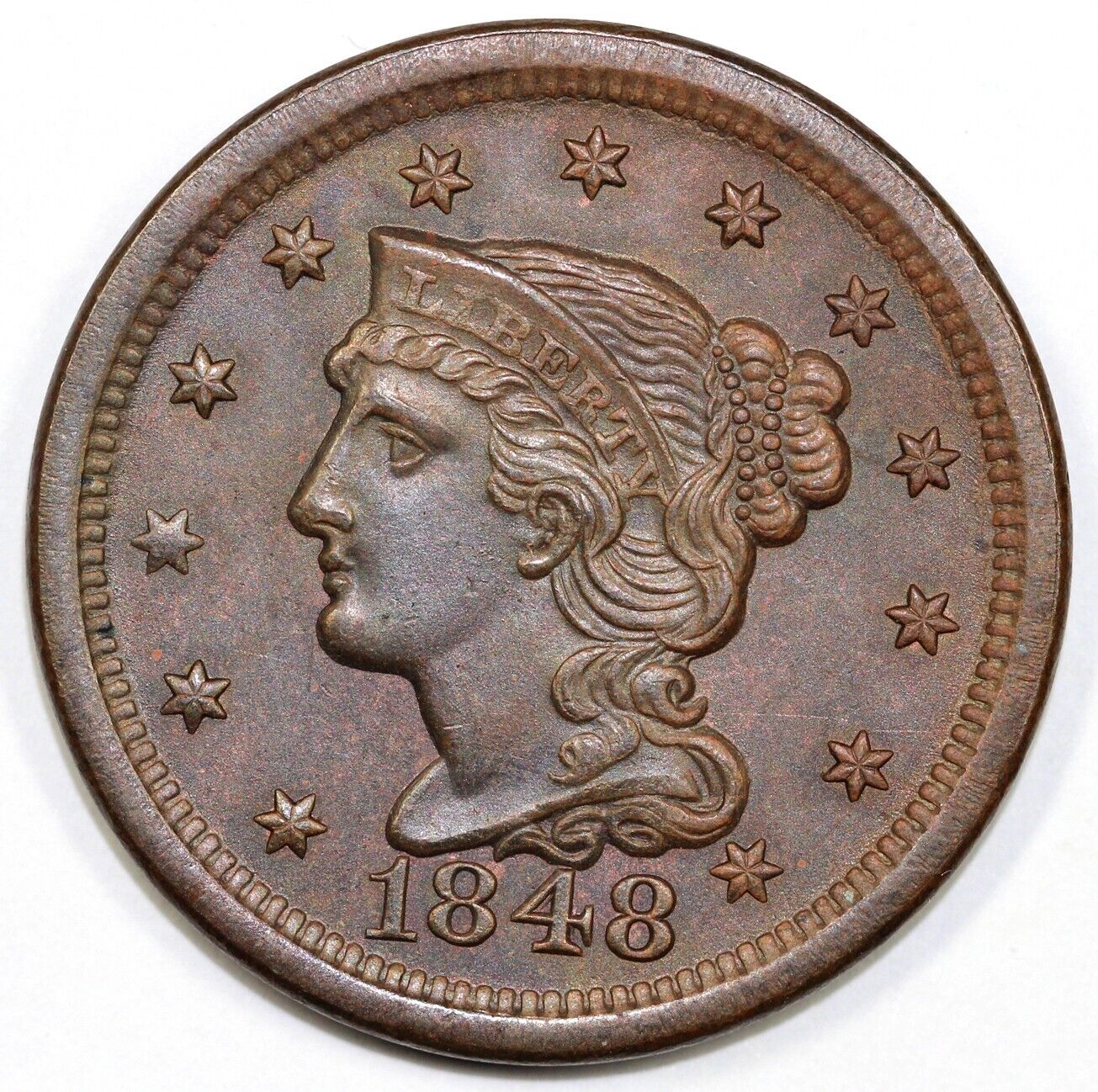 1848 1c N-1 Braided Hair Large Cent