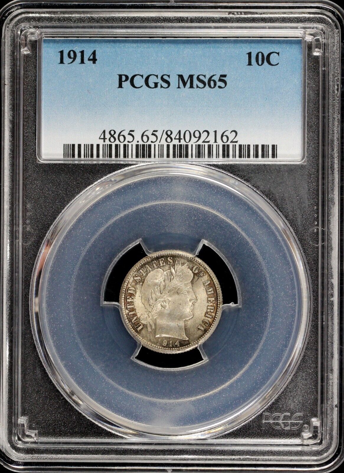 1914 10c Barber Dime PCGS MS 65