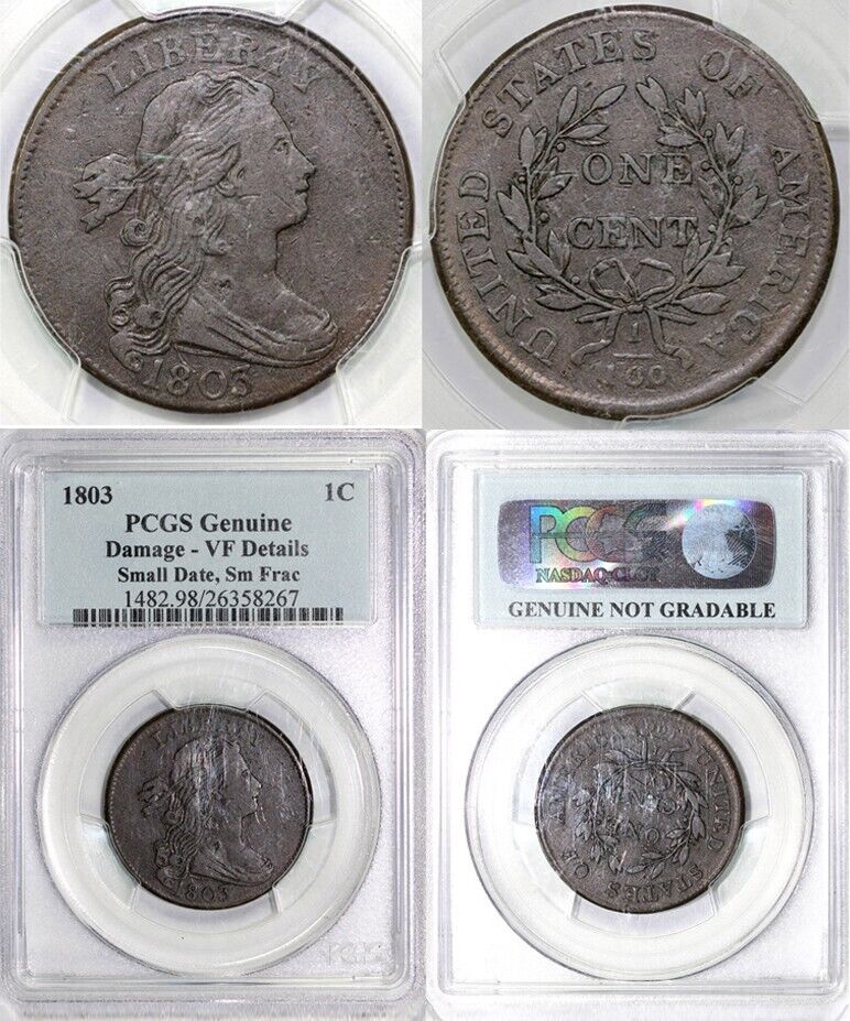 1803 1c S-263 Small Date and Frac Draped Bust Large Cent PCGS VF DETAILS