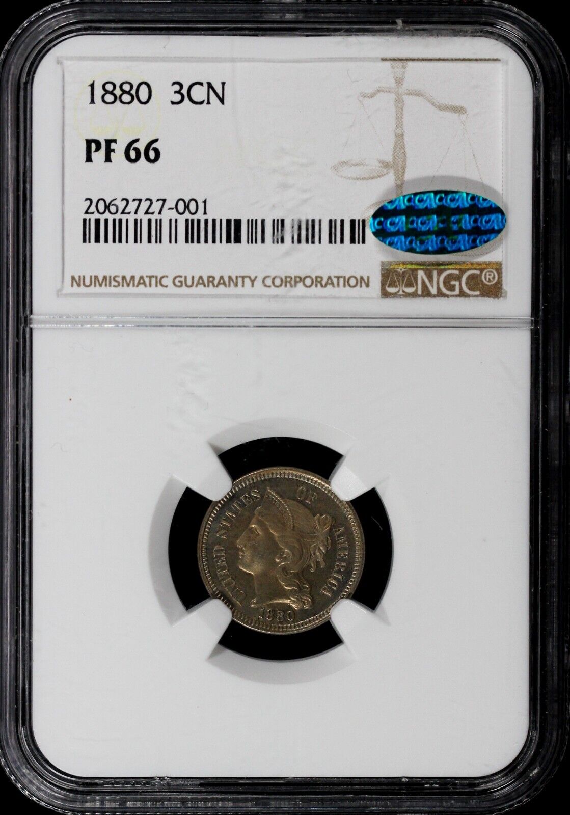 1880 3cn Proof Three Cent Nickel NGC and CAC PF 66