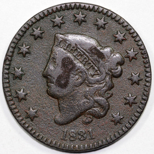 1831 1c N-5 Coronet or Matron Head Large Cent