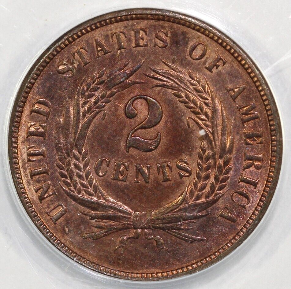 1864 2c Large Motto Two Cent Piece ANACS MS 62 RB