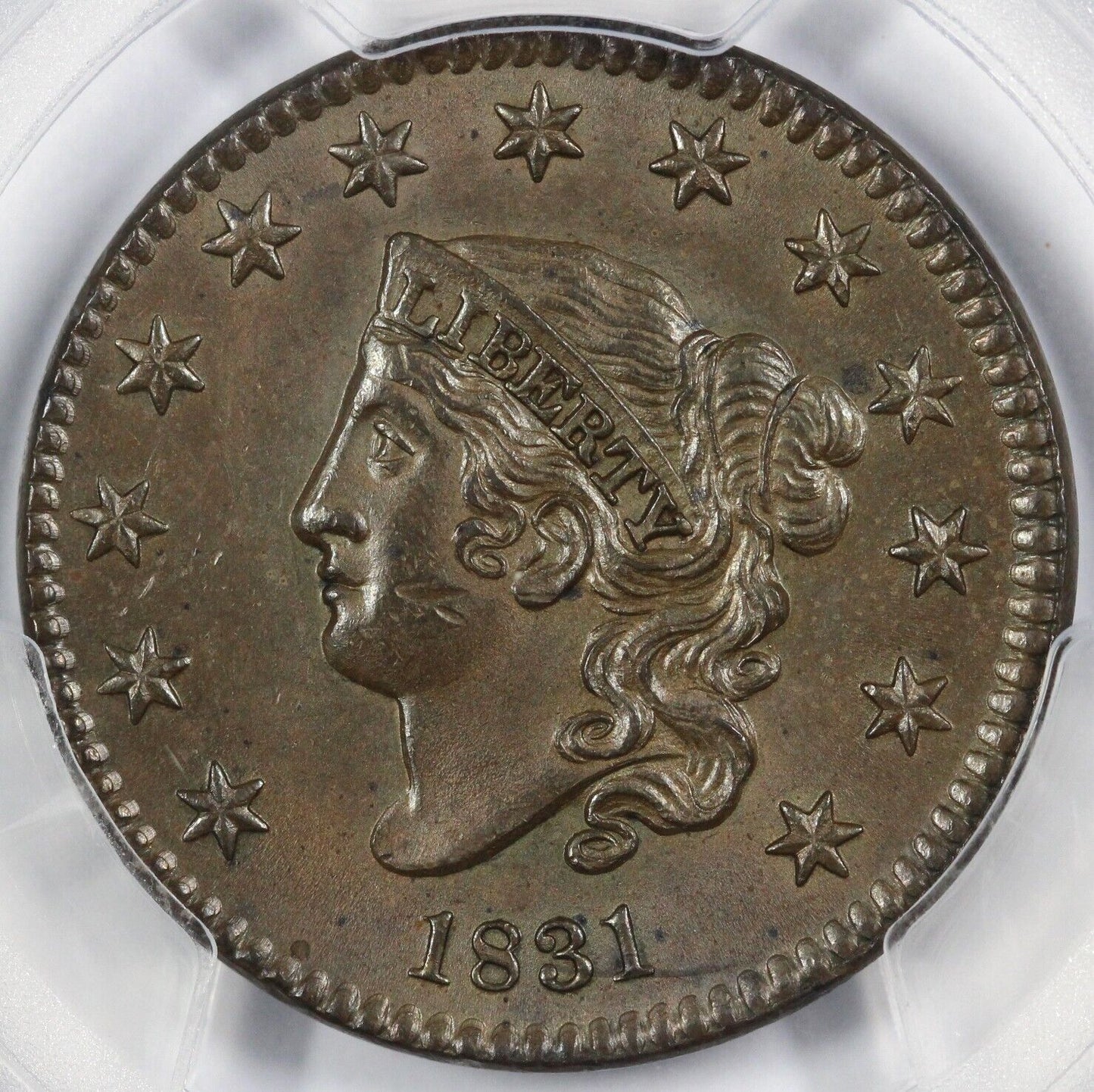 1831 1c N-8 Large Letters Coronet or Matron Head Large Cent PCGS MS 62 BN