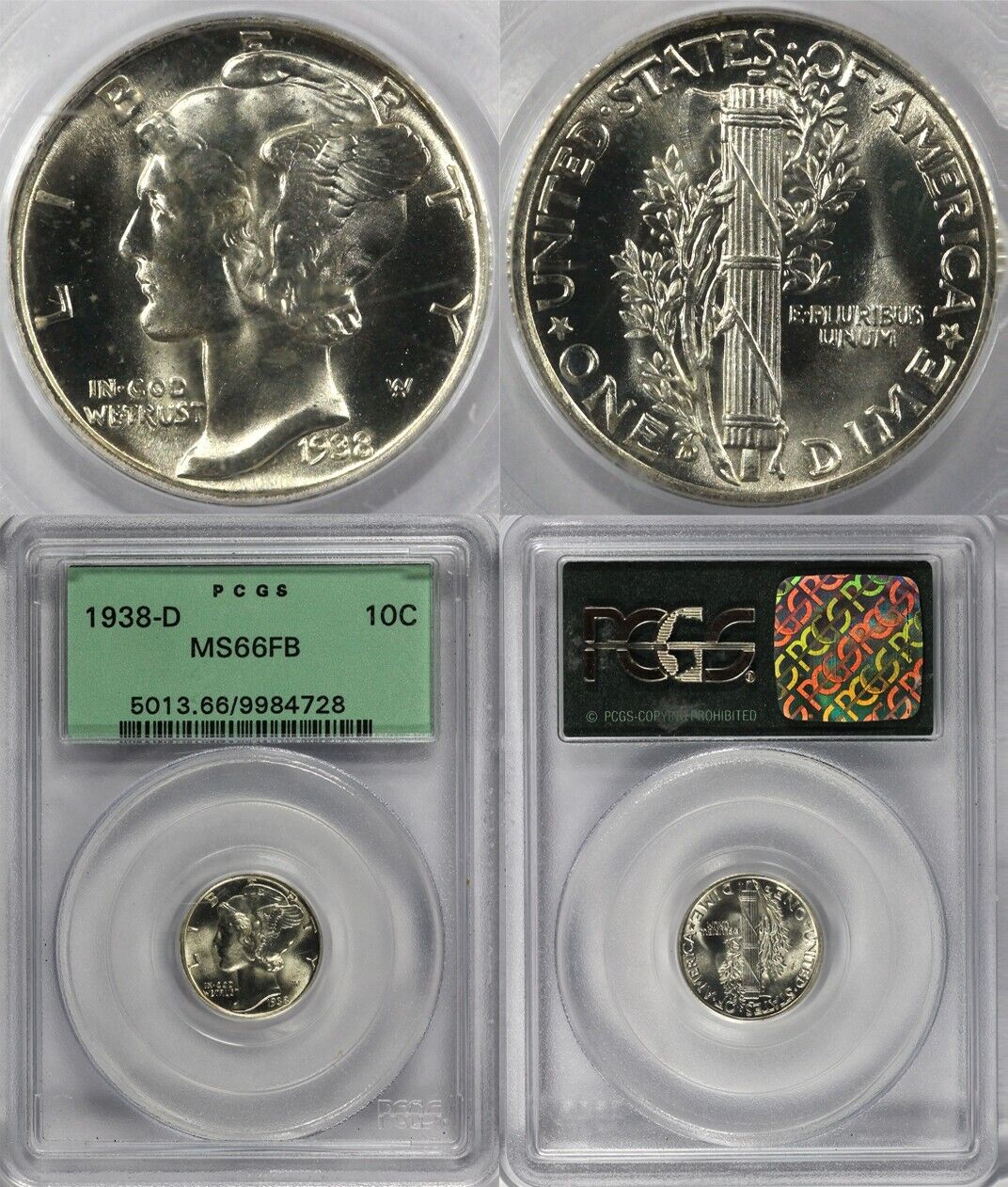 1938-D 10c Mercury Dime PCGS MS 66 FB