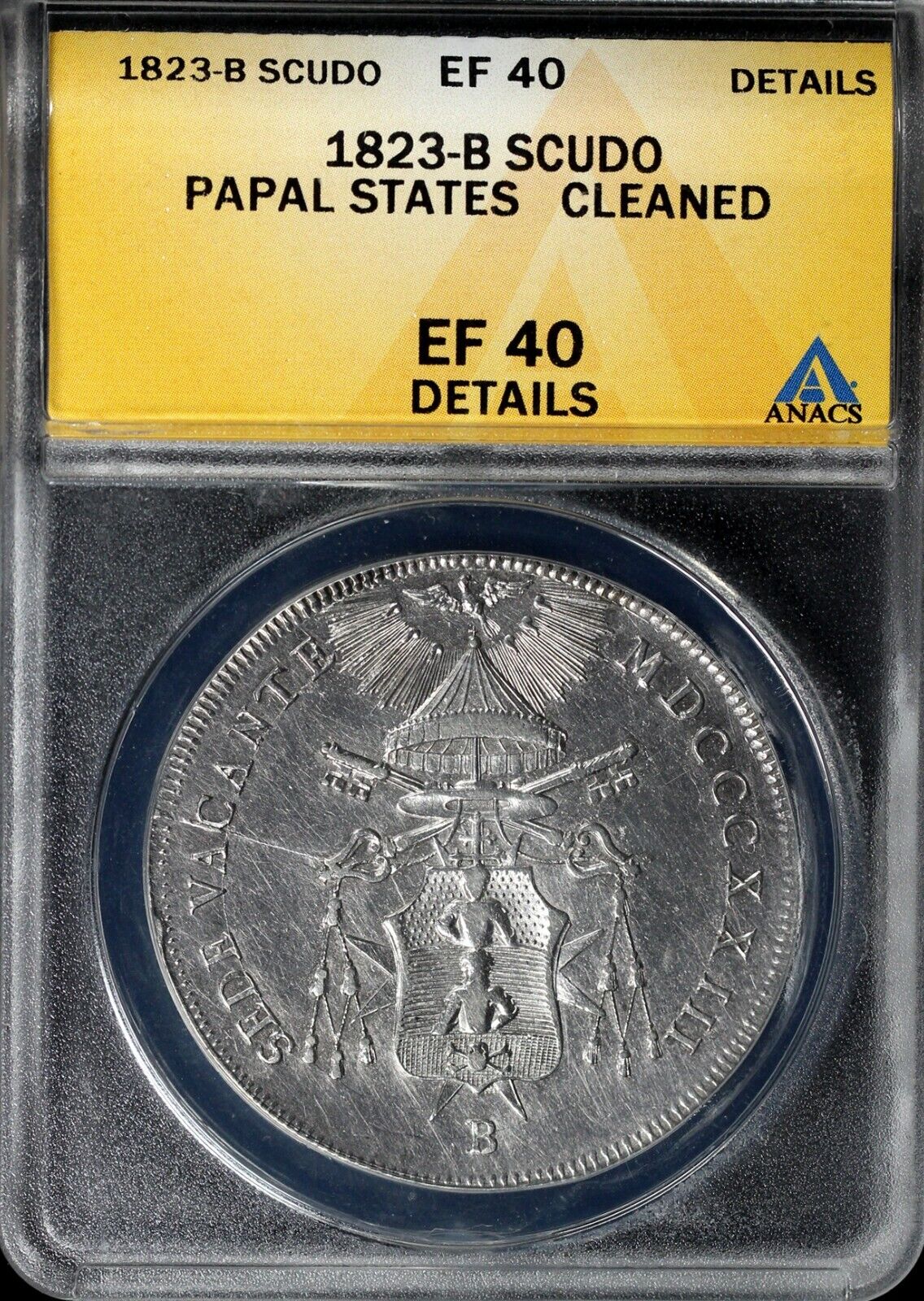 1823-B Papal States Scudo ANACS EF 40 DETAILS CLEANED