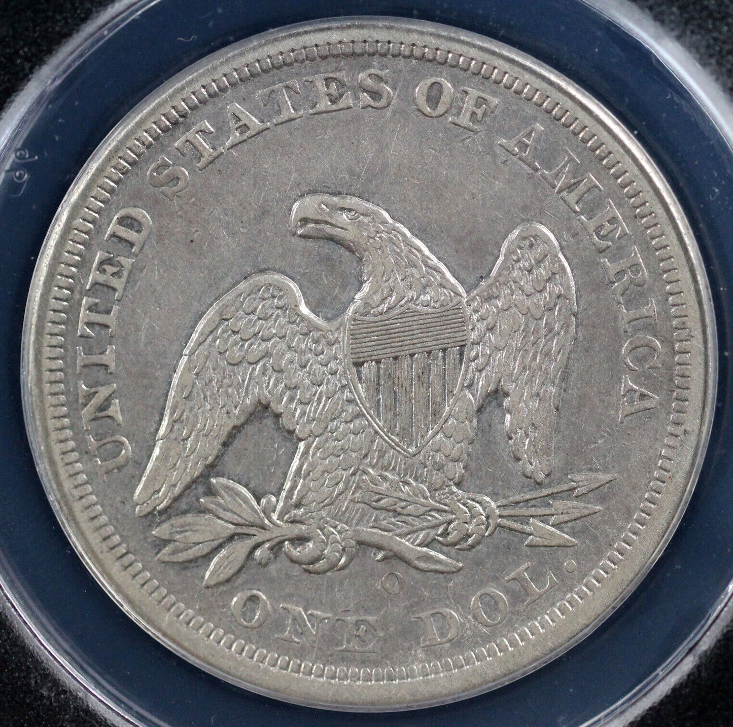 1860-O Seated Liberty Dollar ANACS AU 50 DETAILS CLEANED