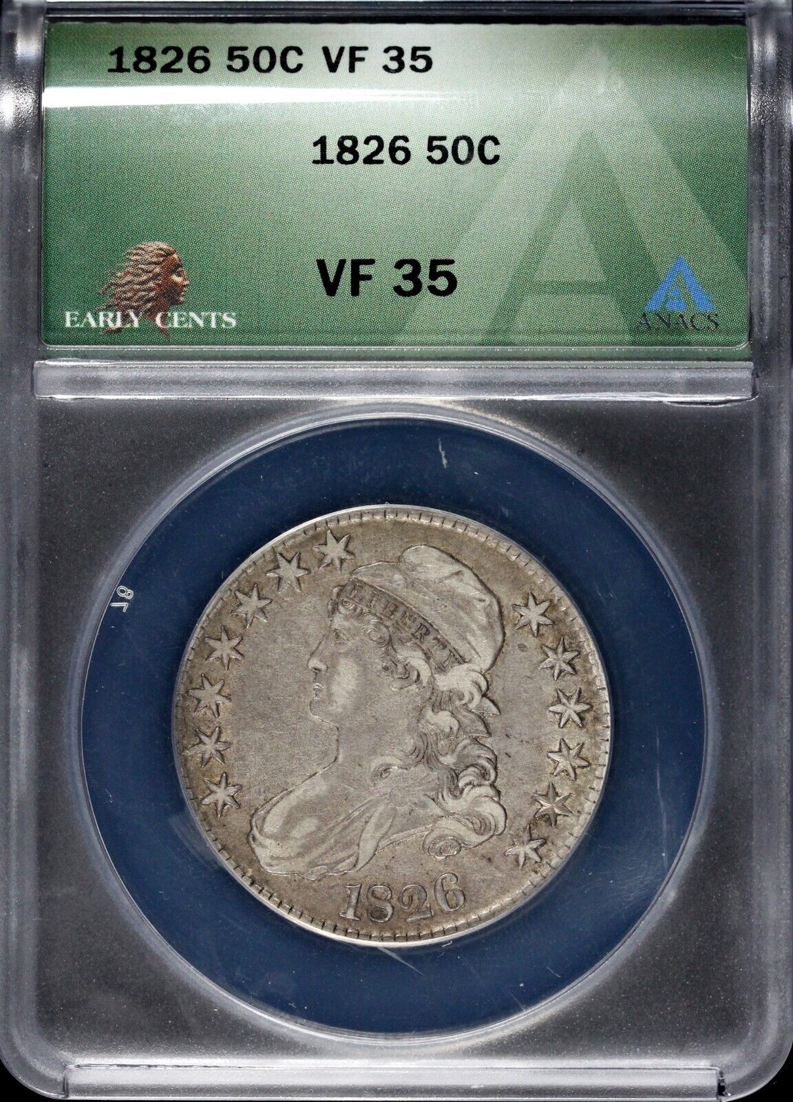1826 50c Capped Bust Half Dollar ANACS VF 35