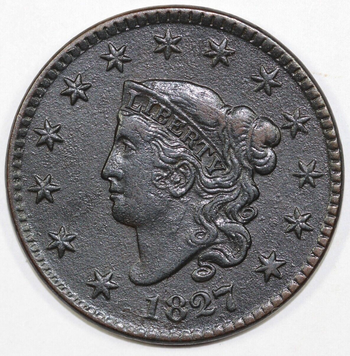 1827 1c N-12 Coronet or Matron Head Large Cent EX; Dan Holmes