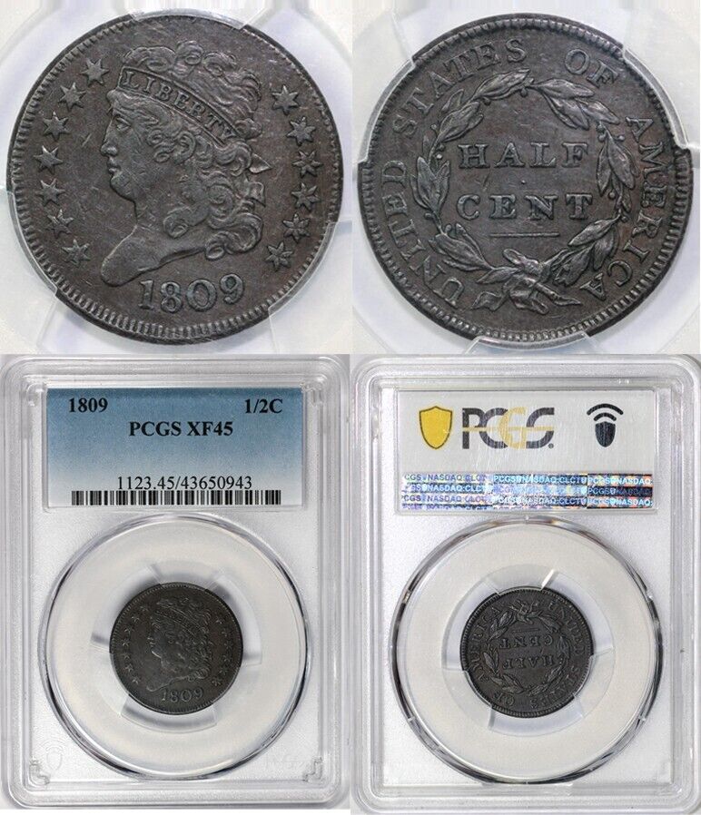 1809 1/2c C-2 Classic Head Half Cent PCGS XF 45