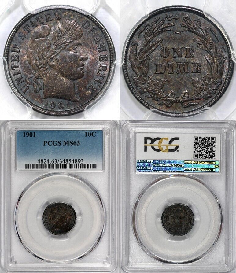 1901 10c Barber Dime PCGS MS 63