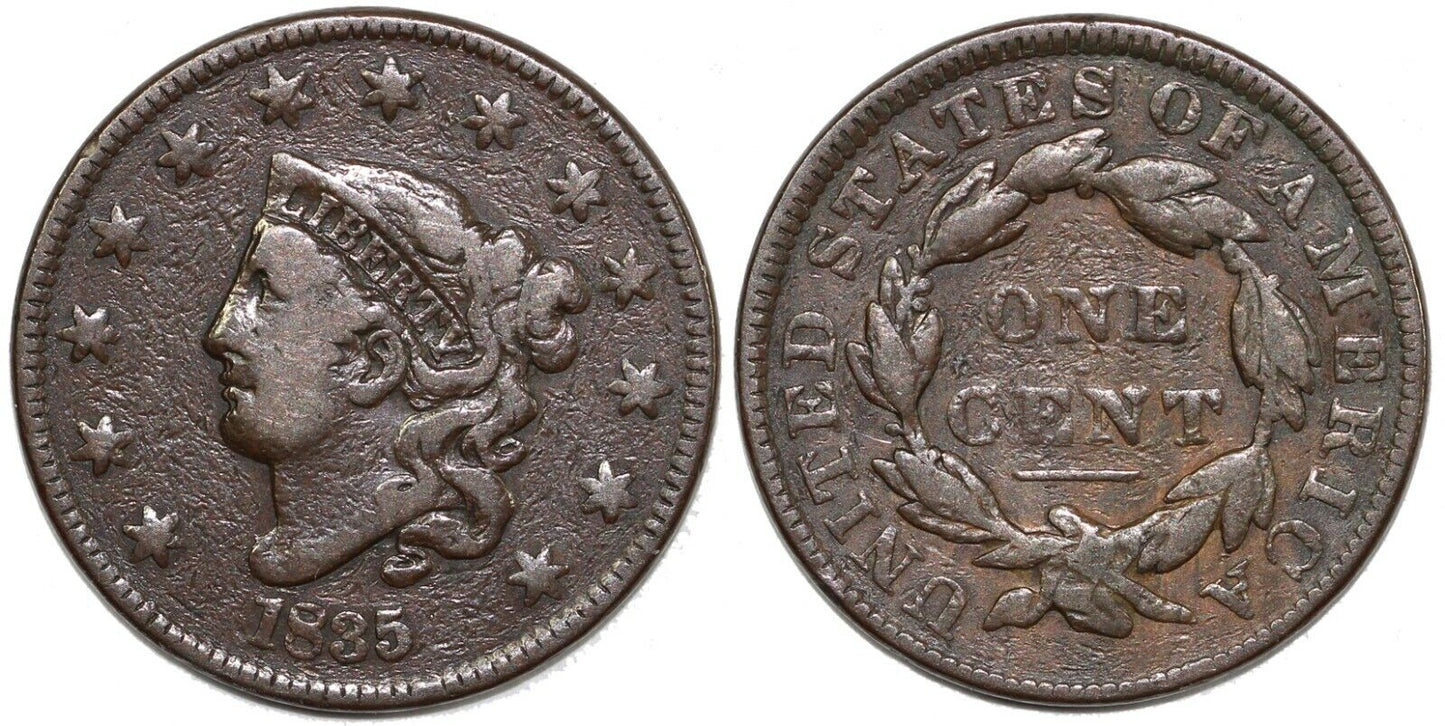 1835 1c N-9 Coronet or Matron Head Large Cent *Double Profile*