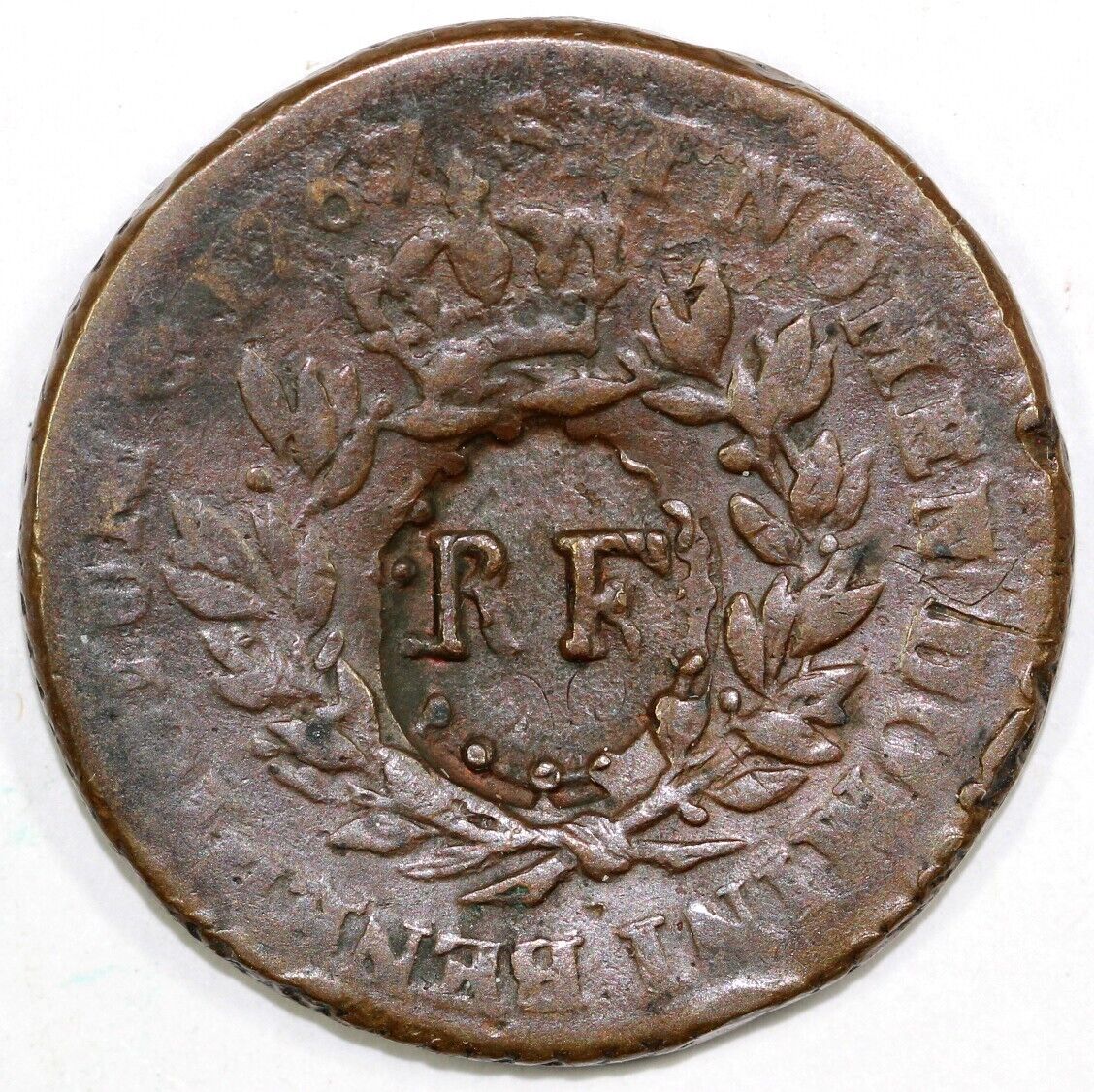 1767 1 Sou French Colonial Copper Coin *RF Counterstamp*