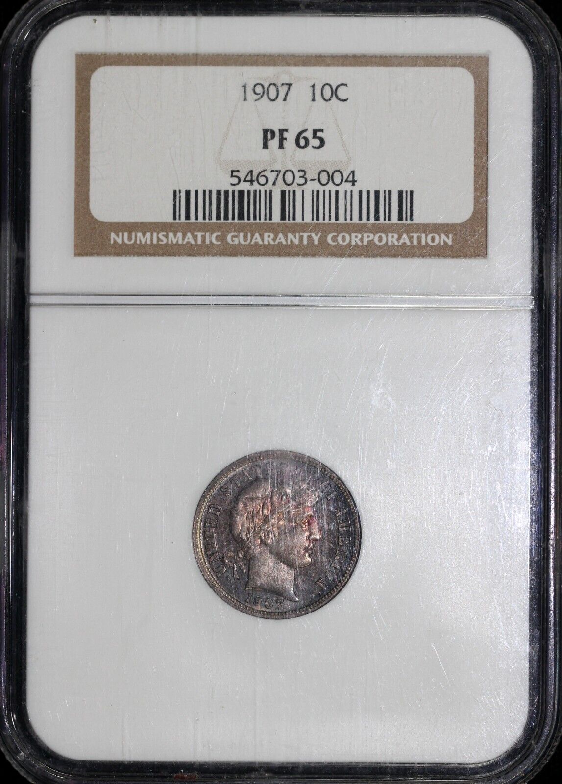 1907 10c Proof Barber Dime NGC PF 65