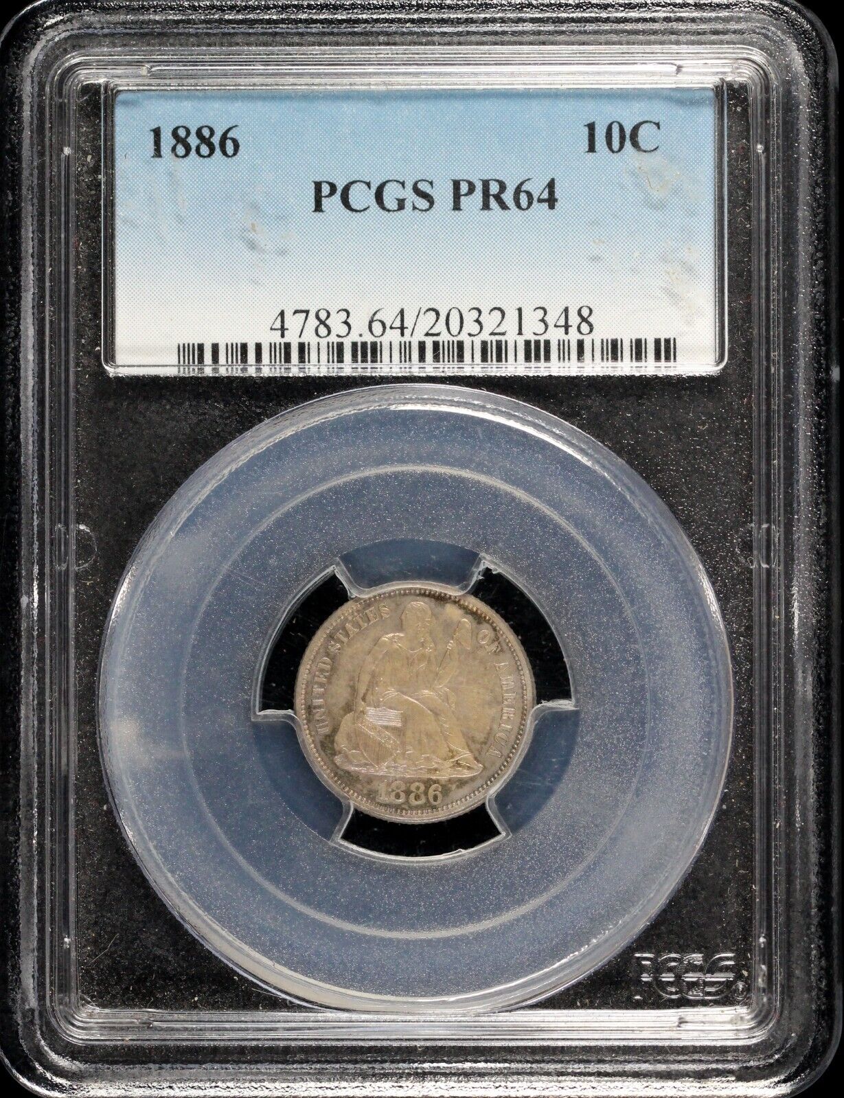 1886 10c Proof Seated Liberty Dime PCGS PR 64