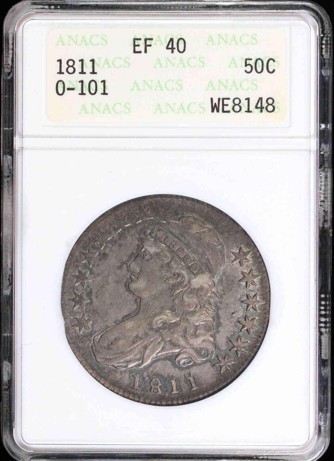 1811 50c O-101 Capped Bust Half Dollar ANACS EF 40