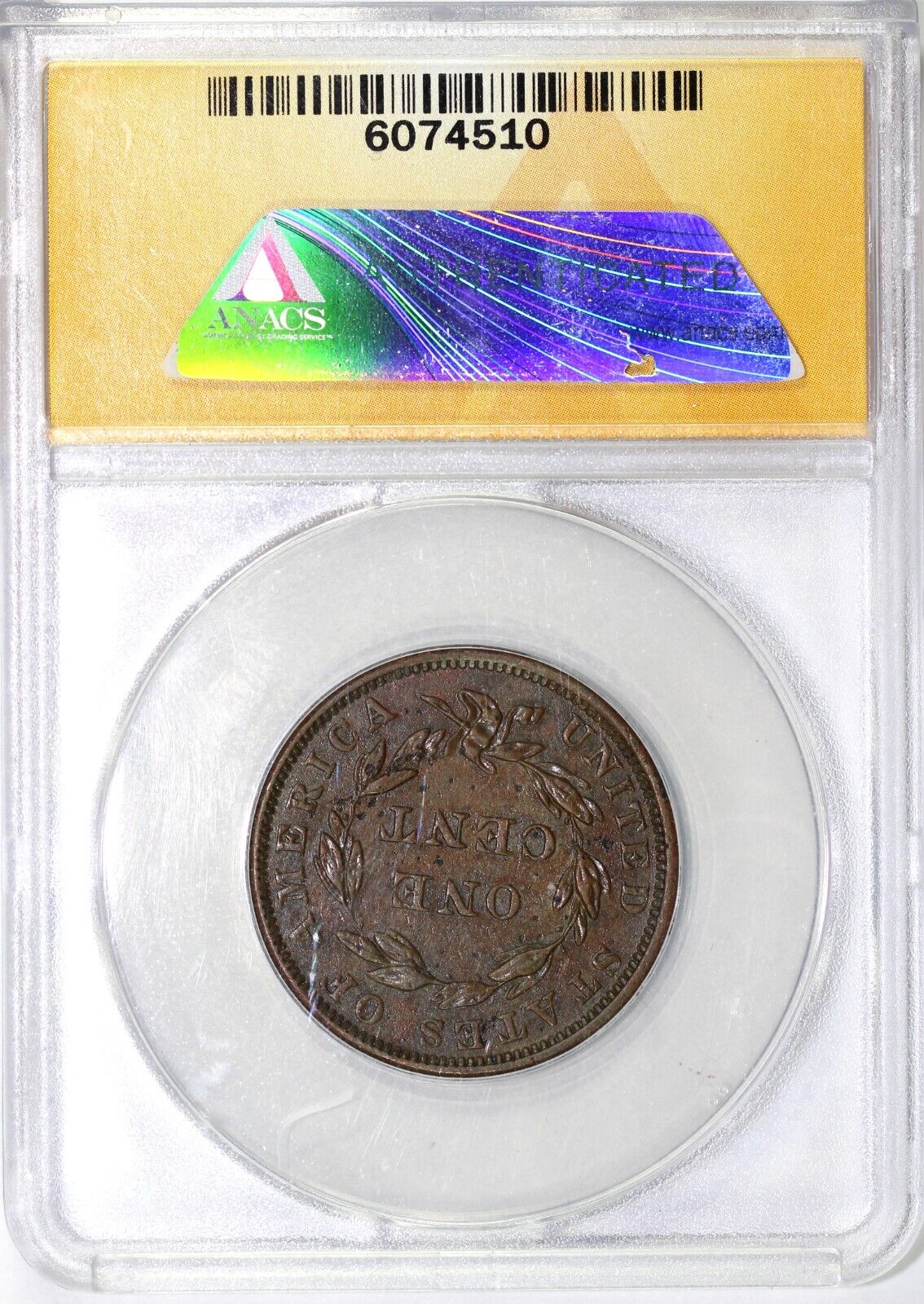 1839 1c N-12 Booby Head Coronet or Matron Head Large Cent ANACS AU 50 Details