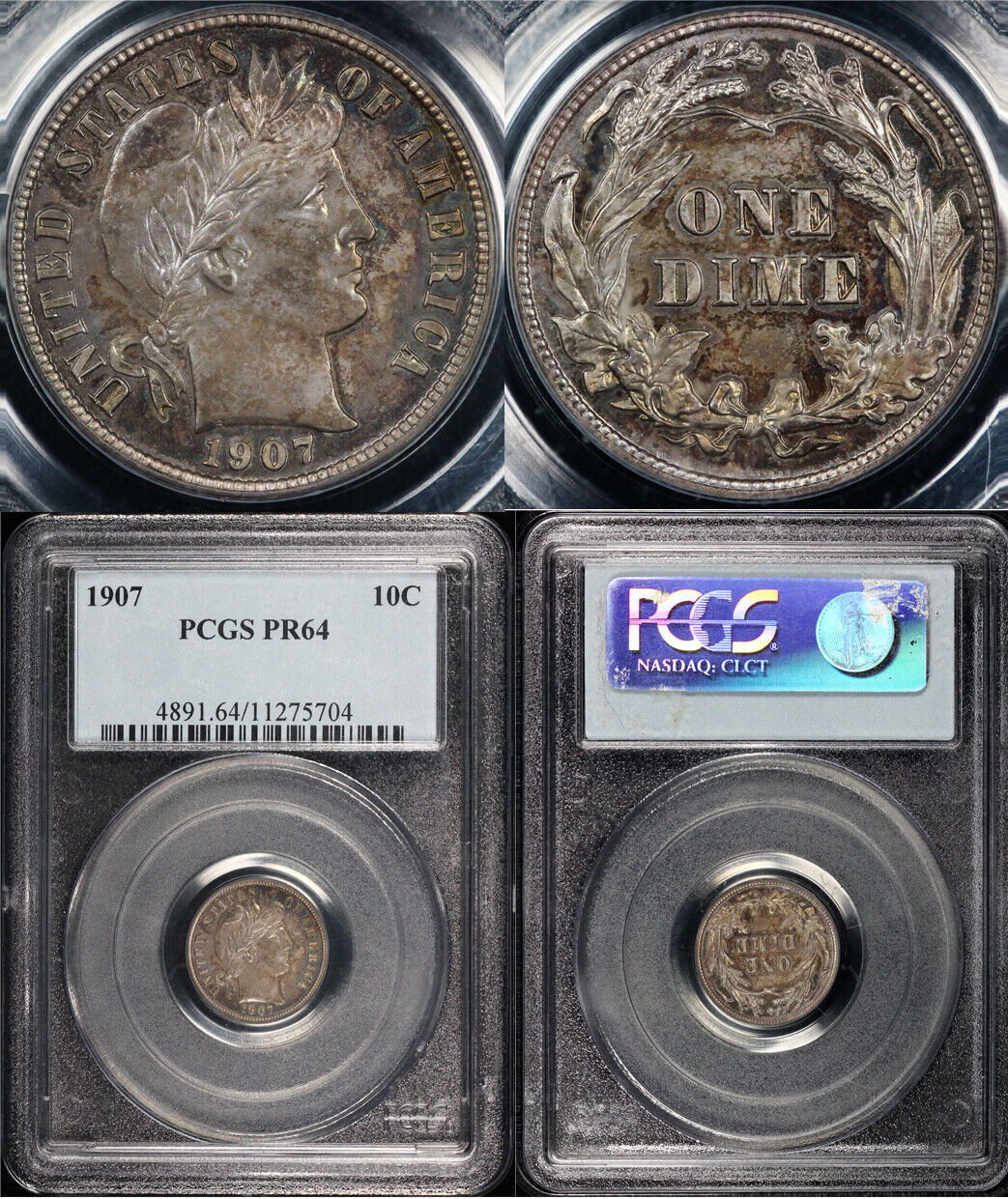 1907 10c Proof Barber Dime PCGS PR 64