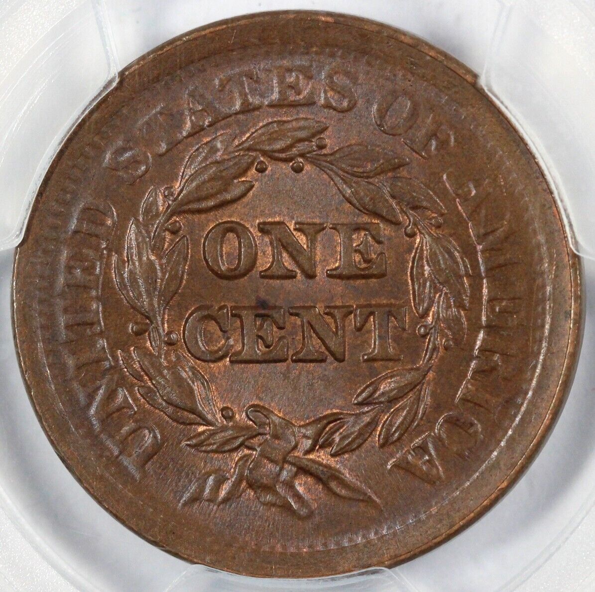 1852 1c Braided Hair Large Cent PCGS and CAC MS 65+ BN