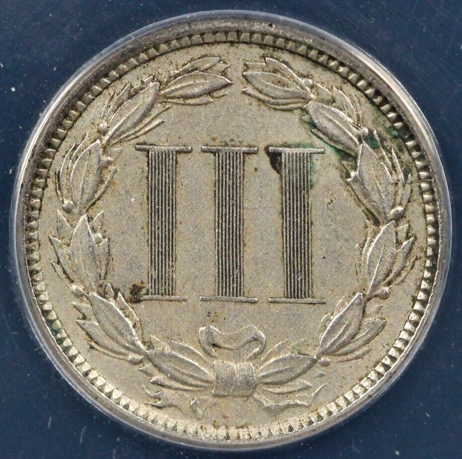 1872 3cn Three Cent Nickel ANACS AU 55 DETAILS CLEANED