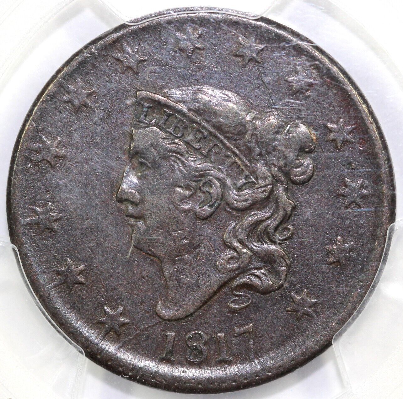 1817 1c N-1 Matron Head Large Cent PCGS XF DETAIL ENVIRONMENTAL DAMAGE