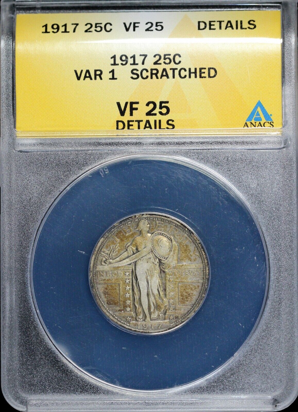 1917 25c Type 1 Standing Liberty Quarter ANACS VF 25 DETAILS SCRATCHED