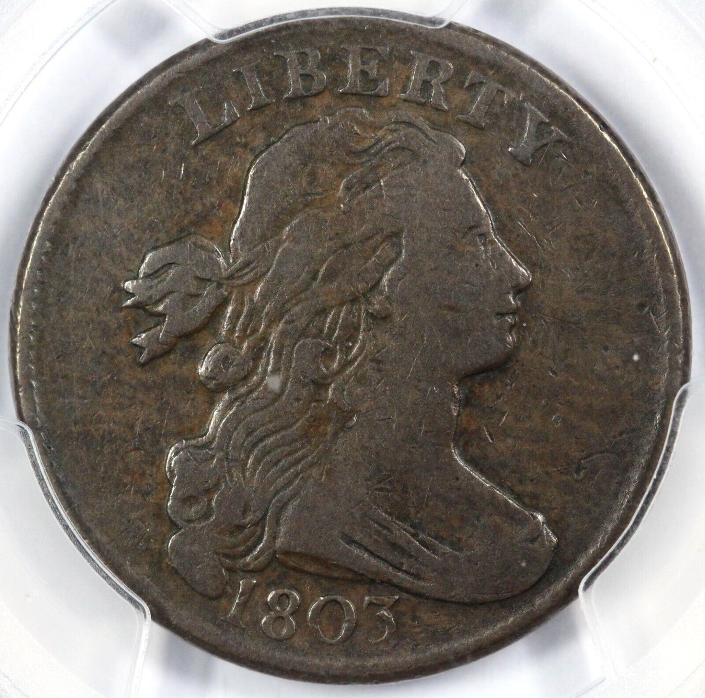 1803 1c S-259 Ghost 3 Small Date Large Frac Draped Bust Large Cent PCGS VF 20