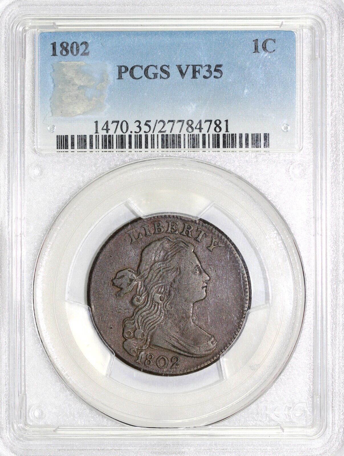 1802 1c Draped Bust Large Cent PCGS VF 35