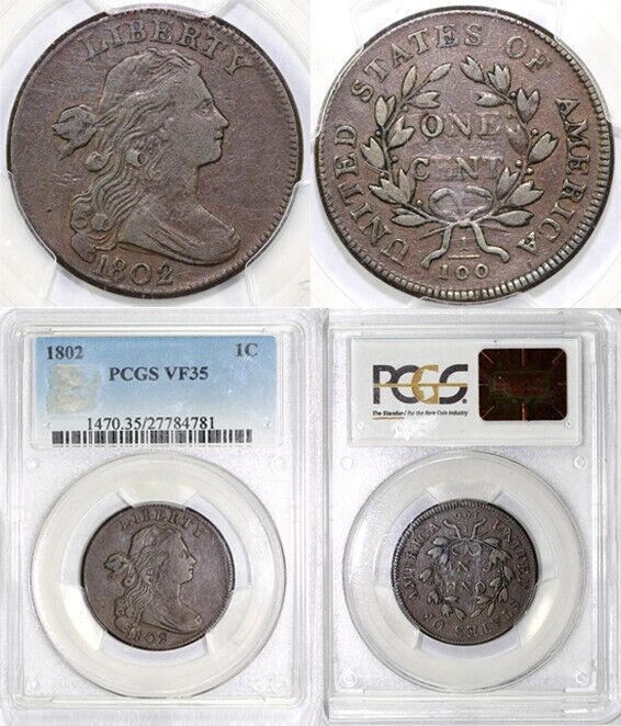 1802 1c Draped Bust Large Cent PCGS VF 35