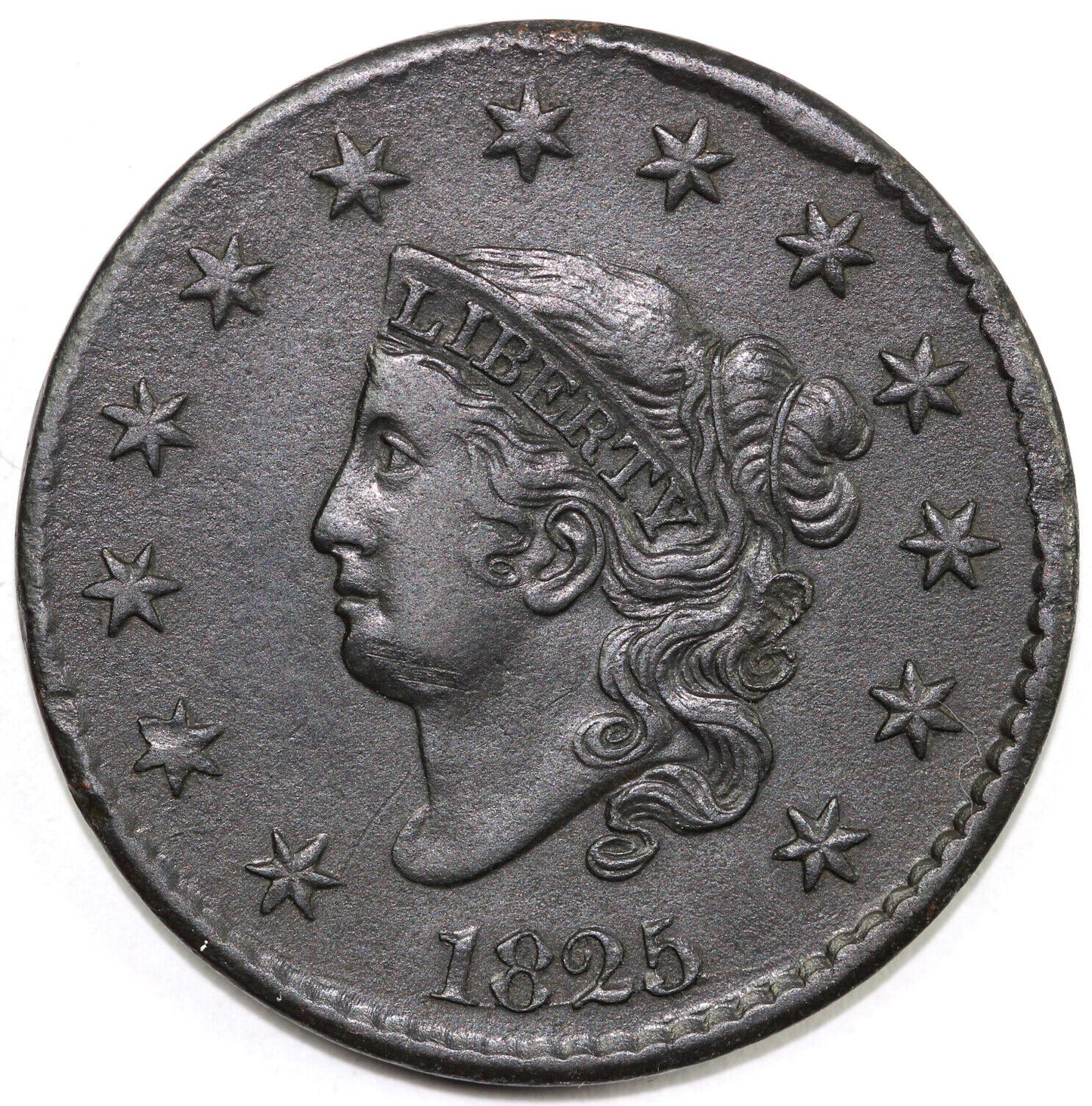 1825 1c N-1 Coronet or Matron Head Large Cent *Late Die State*