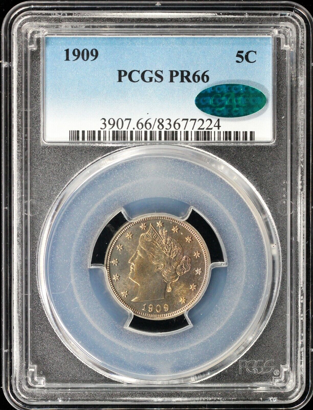 1909 5c Proof Liberty Nickel PCGS and CAC PR 66