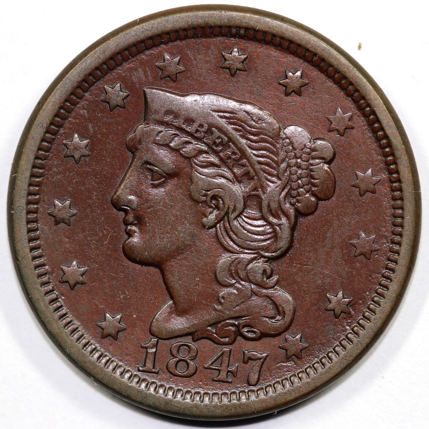 1847 1c N-12 Braided Hair Large Cent