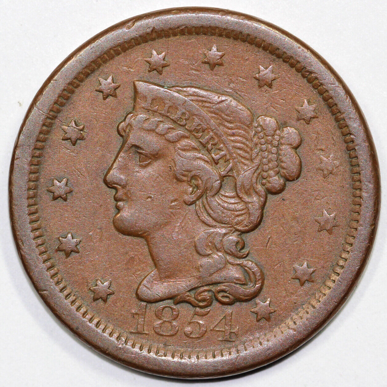 1854 1c N-27 Braided Hair Large Cent