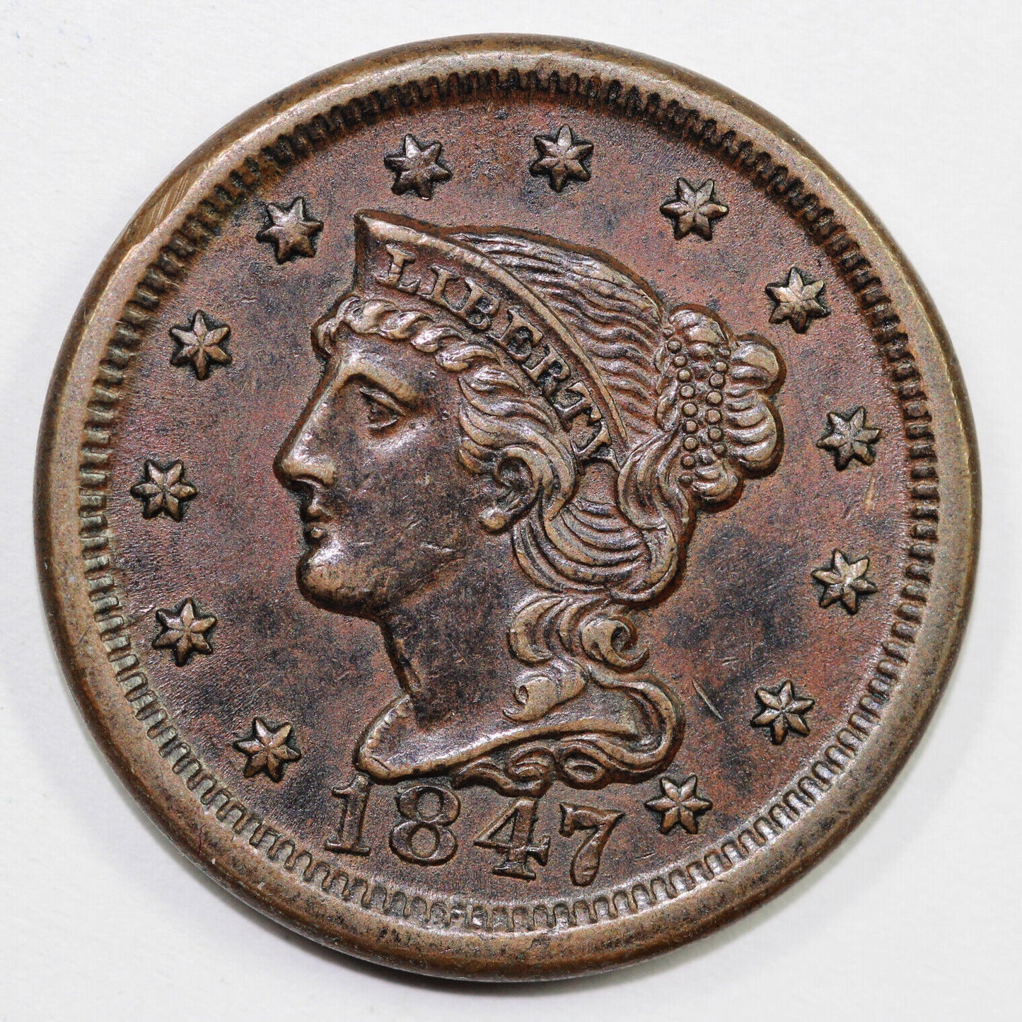1847 1c N-32 Braided Hair Large Cent EX; Tom Dallman